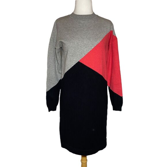 Sugarhill Brighton Women's Long Sleeve Knit Colorblock Crew Neck Dress Size 4 - Picture 2 of 11